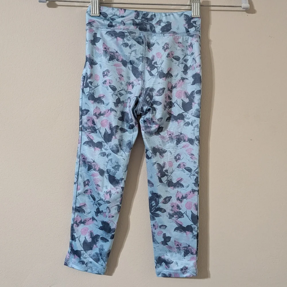 Reebok Toddler Girls Patterned Elastic Waist Pull On Leggings Blue and Pink 3T